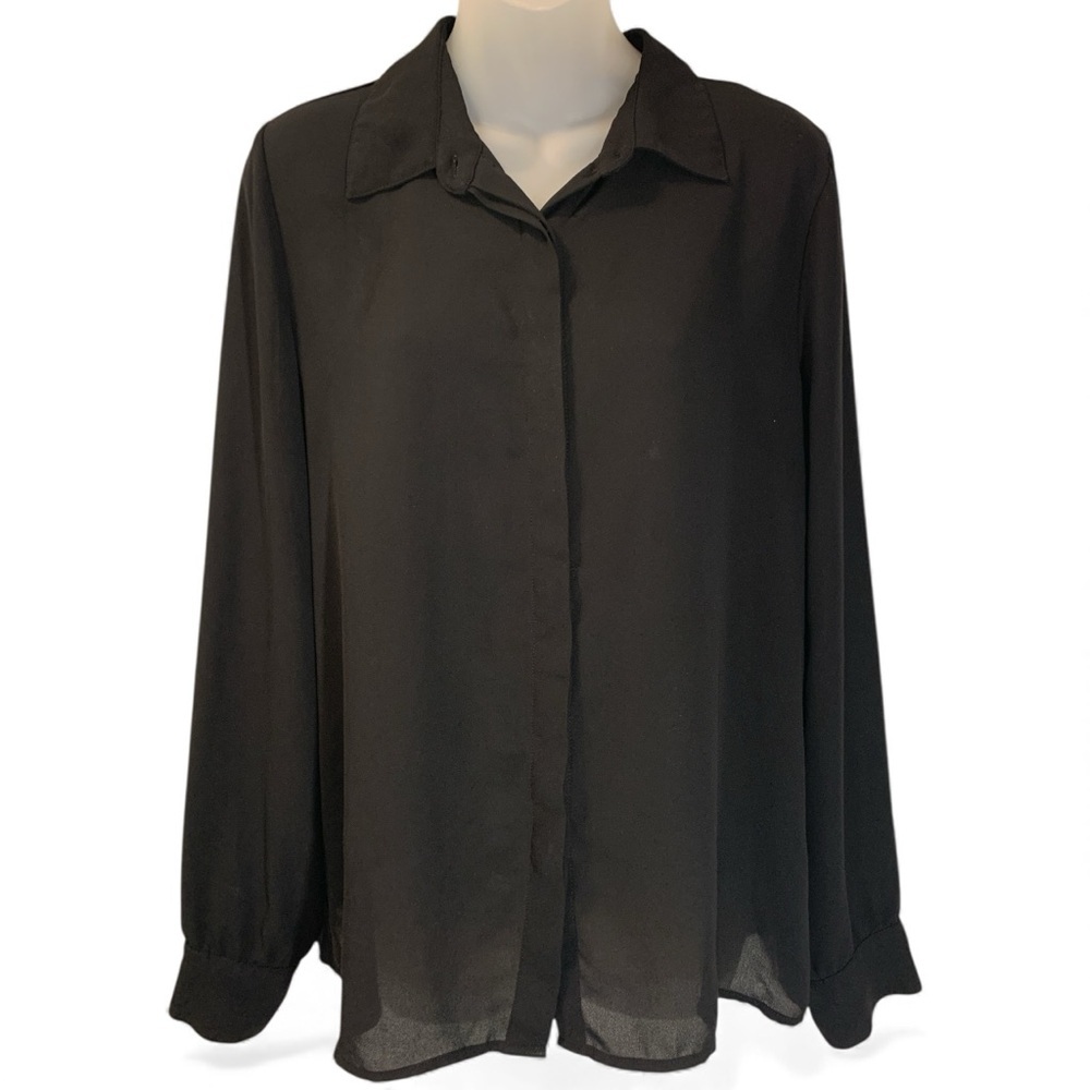 Forever 21 Black Sheer Button Down Shirt (item#10016)